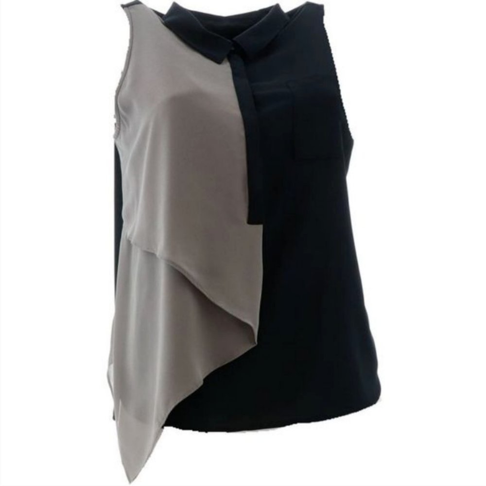 NWT HAUTE HIPPIE TRIBE COLLARED TANK W/CHEST POCKET BLACK XXS
